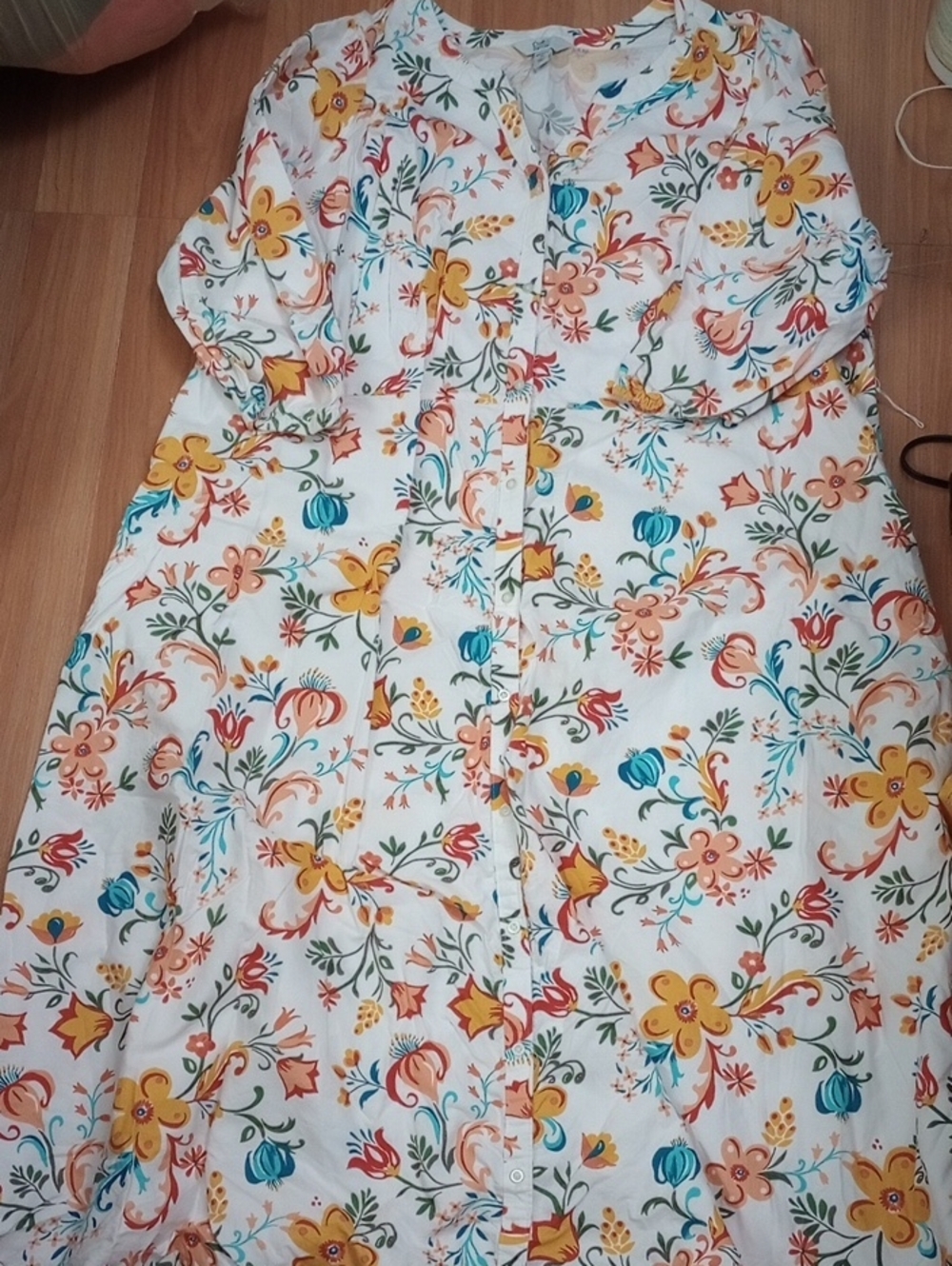 croft & barrow White Floral Button-Front Dress with Yellow and Teal Accents